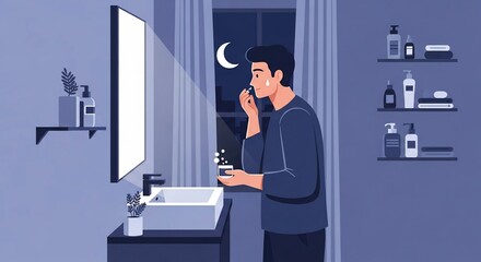 Nighttime Skincare Routine in a Calm Bathroom