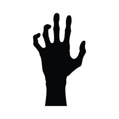 A black zombie hand reaches out, isolated on white background