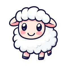 Adorable Cartoon Sheep:  Cute, Happy, White Fluffy Lamb Illustration, Perfect for Children's Books, Greeting Cards, and Apparel Designs.  Sweet and Friendly Animal Character.