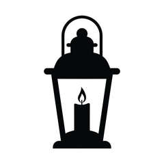 A black vintage lantern with a glowing candle, isolated on white background, evokes a sense of oldfashioned illumination and romantic light © foods