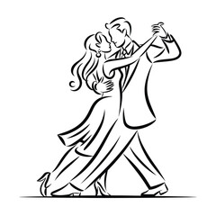 Elegant Couple Dancing Ballroom Tango Romantic Illustration