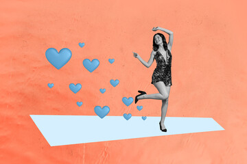 3d trendy full banner creative collage of happy girl guy receive like reaction popular blog concept...