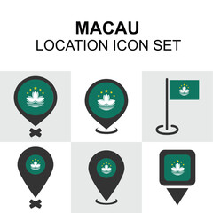 Location icons featuring Macau’s flag and modern urban styling, perfect for Asian city visuals.