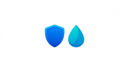 Isolated blue shield and water drop logo on white background in a minimalist style design element