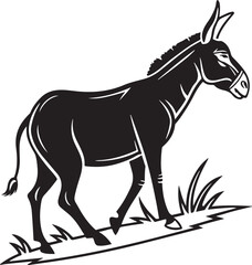 Fototapeta premium Elegant silhouette of a donkey standing proudly with simple grass accents in black and white