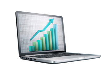Financial growth, success, progress concept. Laptop with increasing chart.