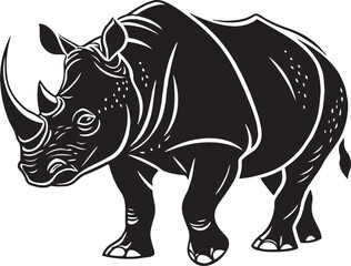 Fototapeta premium Black and white vector illustration of a standing rhinoceros animal with detailed lines