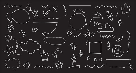 Decorative doodles sketch scribble hand drawn handmade pencil pen marker set vector graphic design illustration art for business infographic journal set pointing arrow speech bubble line outline shape