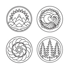 line art of nature mandala bundle on the white background