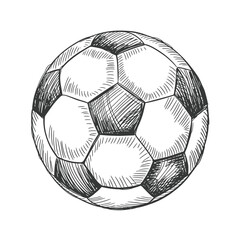 Hand drawn sketch of a soccer ball on a white background