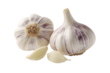 Fresh garlic bulbs and cloves isolated on black background.