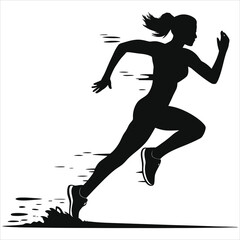 Vector Silhouette of a woman running fast/A dynamic silhouette of a woman in motion, suggesting speed and athleticism.