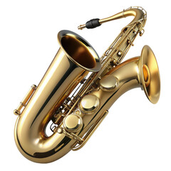 Obraz premium Shiny golden alto saxophone musical instrument isolated on transparent background