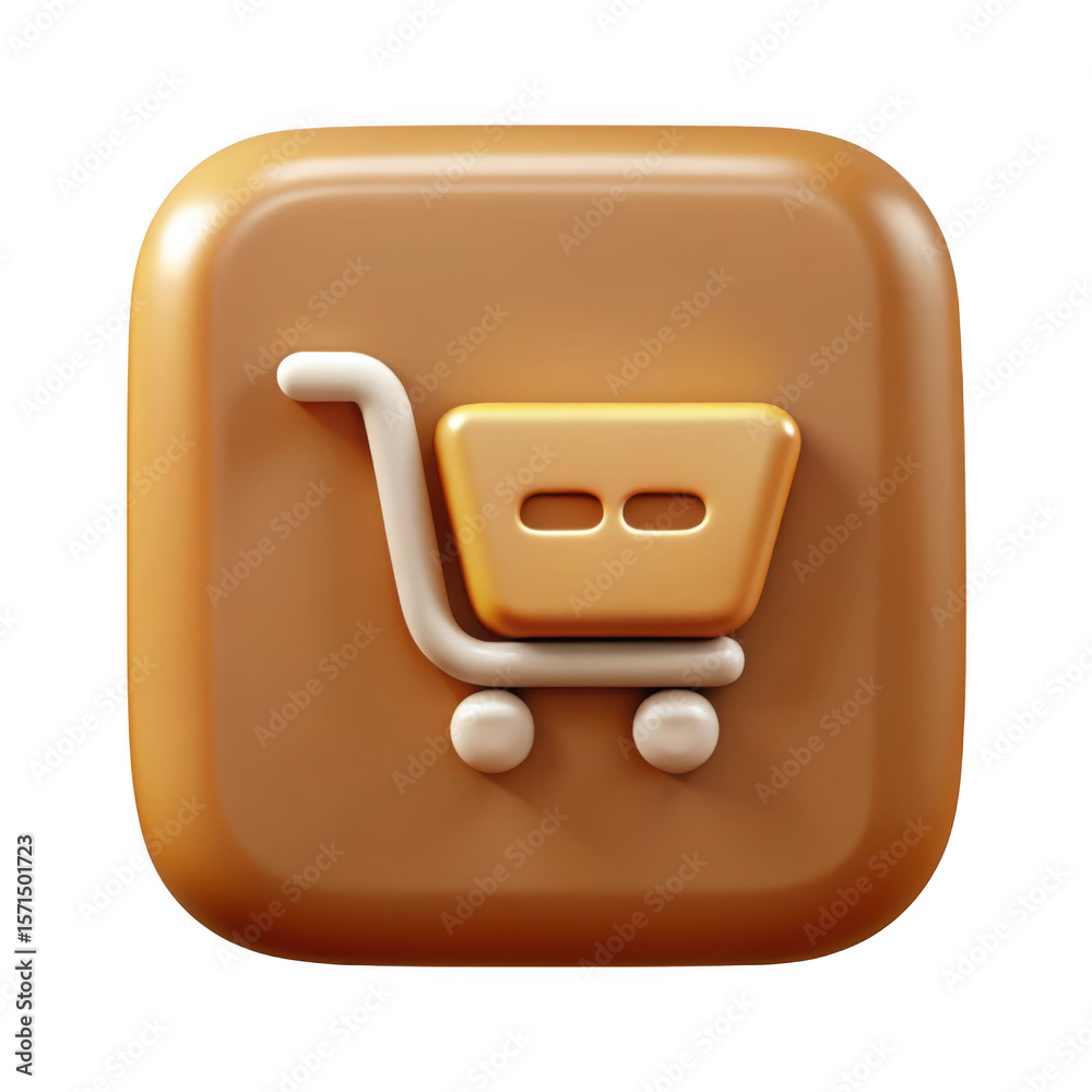 Fototapete 3d rendered shopping cart icon with rounded edges isolated on transparent background