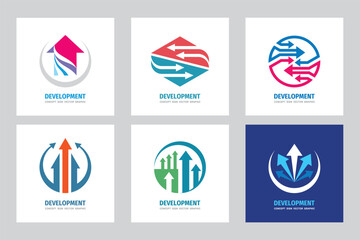 Arrows logo set concept vector illustration. Business trend strategy icon collection. Graphic design elements.