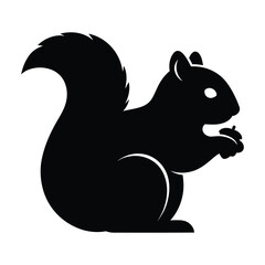 A black squirrel is isolated on white background, holding a nut in its paws