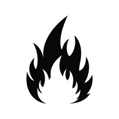 A black silhouette of a stylized fire flame isolated on white background, representing heat and energy