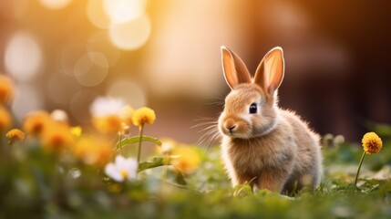 Fototapeta premium cute animal pet rabbit or bunny smiling and laughing isolated with copy space for easter background, rabbit, animal, pet, cute, fur, ear, mammal, background, celebration, generate by AI