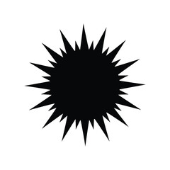 A black silhouette of a sun burst isolated on white background conveys radiant energy