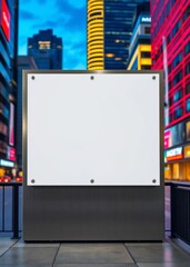 A sleek minimalist exterior wall sign mockup crafted from brushed metal stands against a vibrant cityscape ready to showcase the brand or message with impactful clarity  professional presentation blan