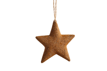 A minimalist star-shaped Christmas ornament, hanging from an invisible thread.