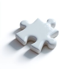 Obraz premium A single, white abstract puzzle piece, interlocking with an invisible piece, isolated on a pure white background. Connection, fitting in.