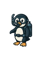 Obraz premium Scuba Diving Penguin Cartoon