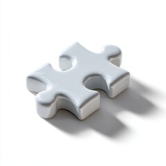 Obraz premium A single, white abstract puzzle piece, interlocking with an invisible piece, isolated on a pure white background. Connection, fitting in.