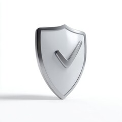 A stylized white shield icon with a checkmark, isolated on a pure white background. Security, protection.