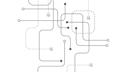 Digital technology concept with integrated circuit and network communication elements