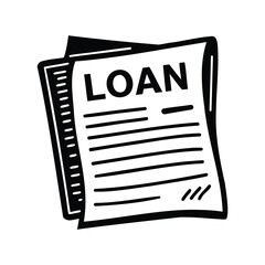 Loan application form, document, black and white vector icon image design