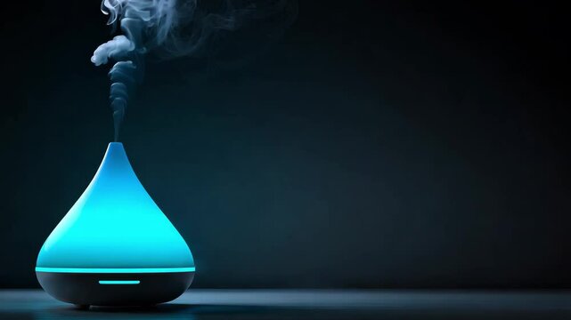 Aromatherapy diffuser releases soothing mist against a dark wall, creating a tranquil atmosphere for relaxation and meditation