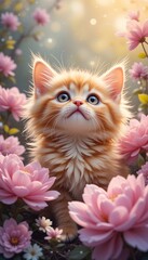 cat with pink flowers