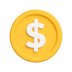 Obraz premium 3D gold coin icon with white dollar symbol representing money and finance isolated on transparent background