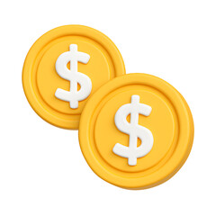 Fototapeta premium 3D gold coin icon with white dollar symbol representing money and finance, isolated on transparent background