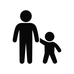 Simple black silhouette of adult holding child s hand isolated on white background