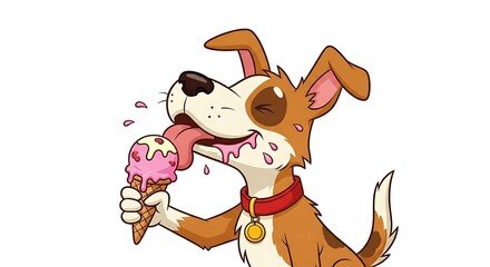 Dog Licking Ice Cream Vector &ndash; Funny Pet Cartoon Scene


