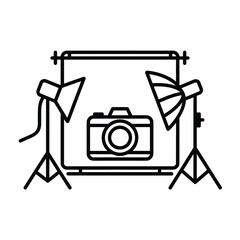 Professional photography studio setup with camera and lighting equipment illustration