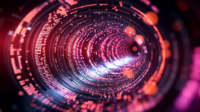 Futuristic Data Stream Tunnel Animation with Glowing Particles and Abstract Background