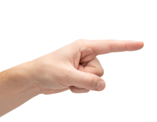 A human hand with an extended index finger points directly to the right, indicating direction or focus.