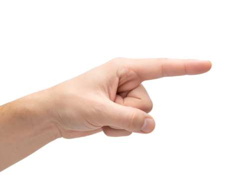 A human hand with an extended index finger points directly to the right, indicating direction or focus.