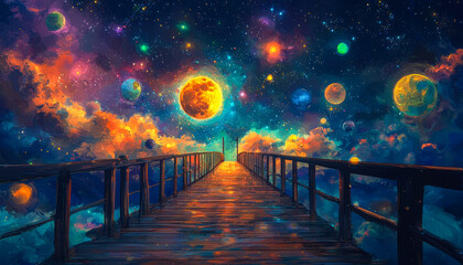 Obraz premium Pathway to the cosmos: a celestial journey through a vibrant universe