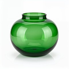 Elegant spherical green glass vase with soft studio lighting and reflections on white background