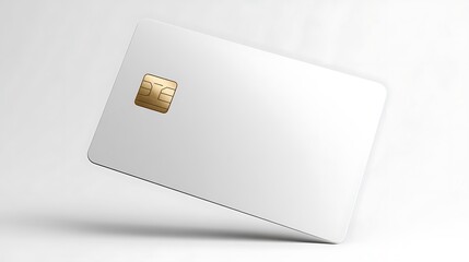 Blank White Credit Card with Golden Chip on Isolated White Background, Closeup View