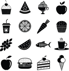 A set of food icons isolated on white background