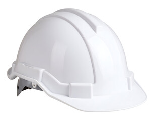 Fototapeta premium A bright white hard hat symbolizes workplace safety and essential head protection for various industries.