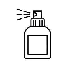 Simple black line art icon of a spray bottle dispensing liquid