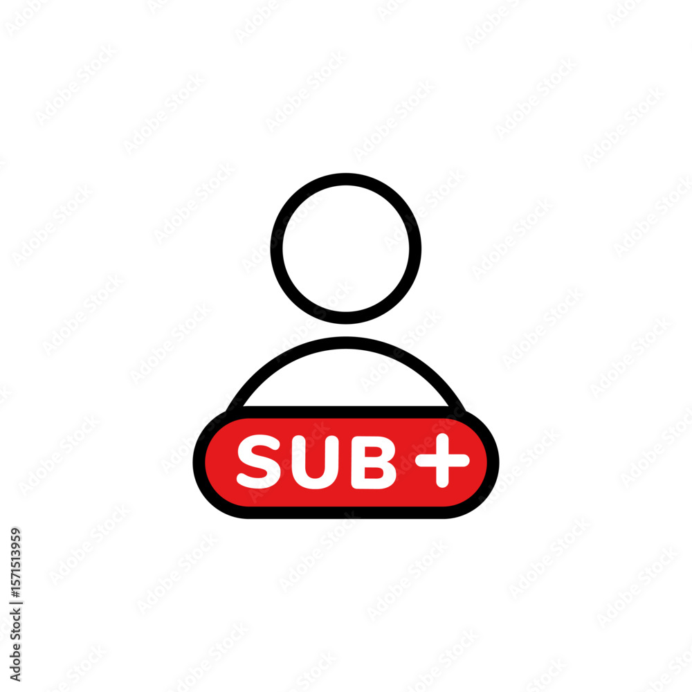 Poster icon showing a user profile with a subscription button symbol in red and black colors.