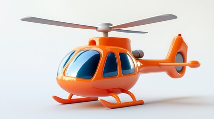 Cartoon Orange Helicopter with Blue Windows and White Blades on a White Background