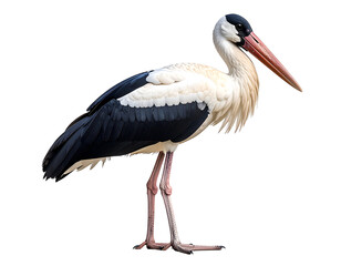 A majestic stork stands tall, showcasing its striking black and white plumage and long reddish beak. © Wawan